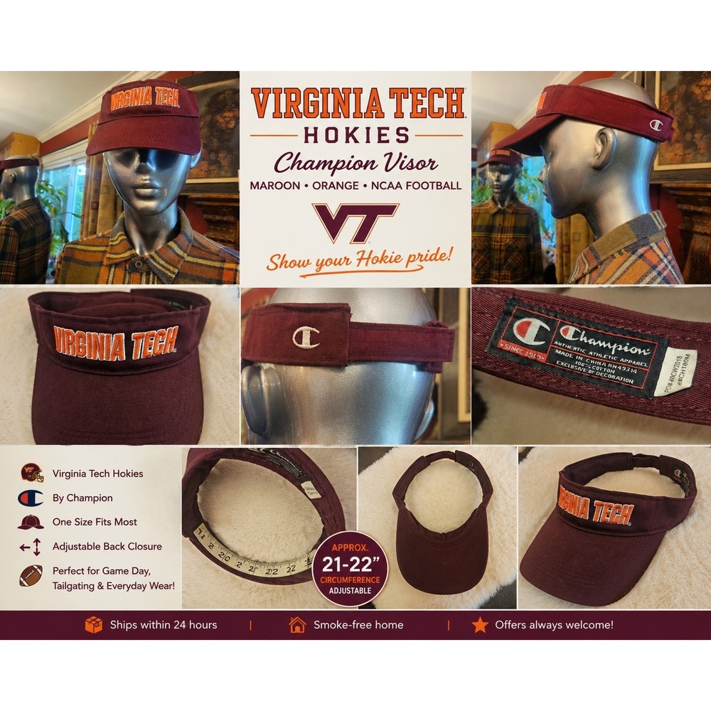 Virginia Tech Hokies Champion Visor Maroon Orange NCAA Football Adjustable VT